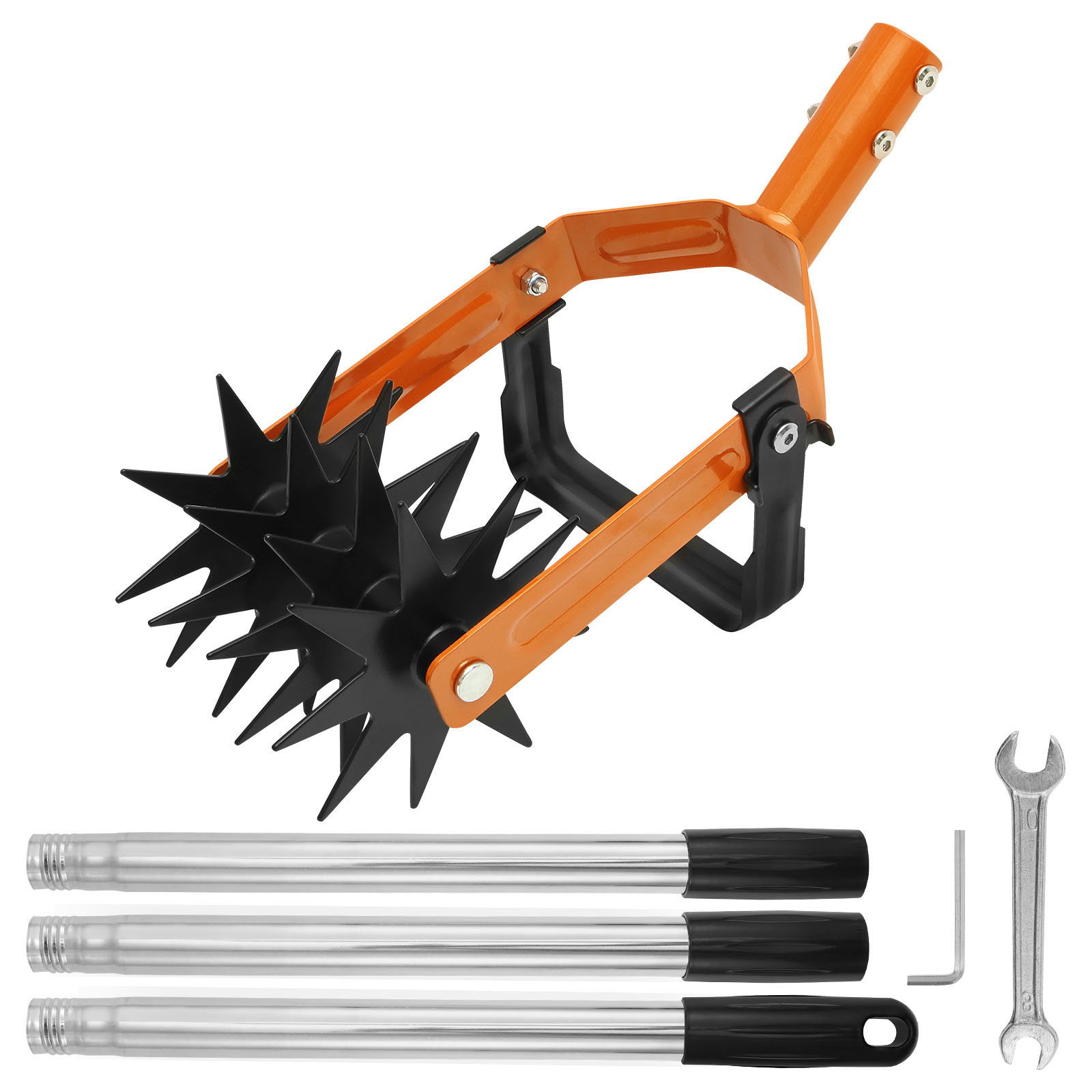 Gardening Tools Long - Neues 2-in-1-Hälterwerkzeug, Edelstahlgriff, Drehgrubber, verstellbare Länge,